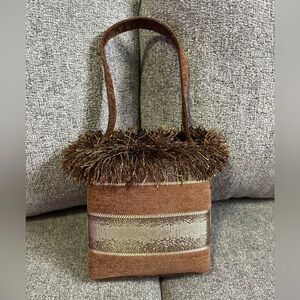 90s Y2K Brat Style Vintage Brown Fringe Bucket Bag McBling Old Money Estate